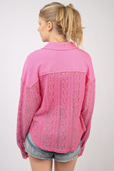 Trendy VERY J Women's Lace Button-Up Long Sleeve Shirt with Patch Pockets
